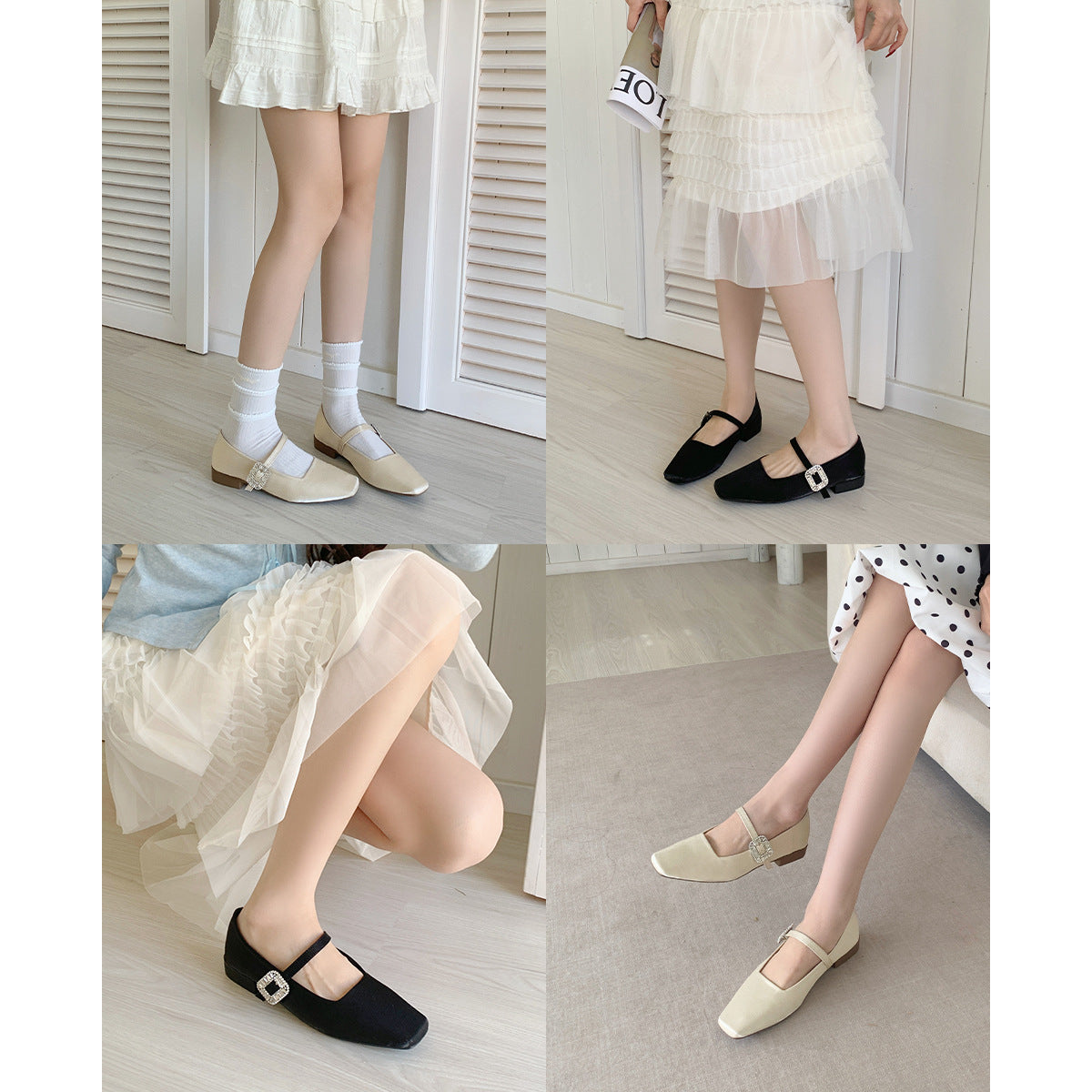 Damen elegante Ballerinas mit modischem Riemchen und glitzernder Schnallenapplikation