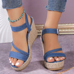 Damen Wedge-Sandaletten mit geflochtenem Jute-Detail und rutschfester Sohle R&B