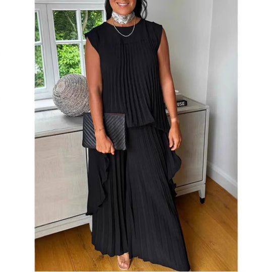 Damen Plissee Maxikleid mit elegantem Schnitt und fließender Silhouette R&B