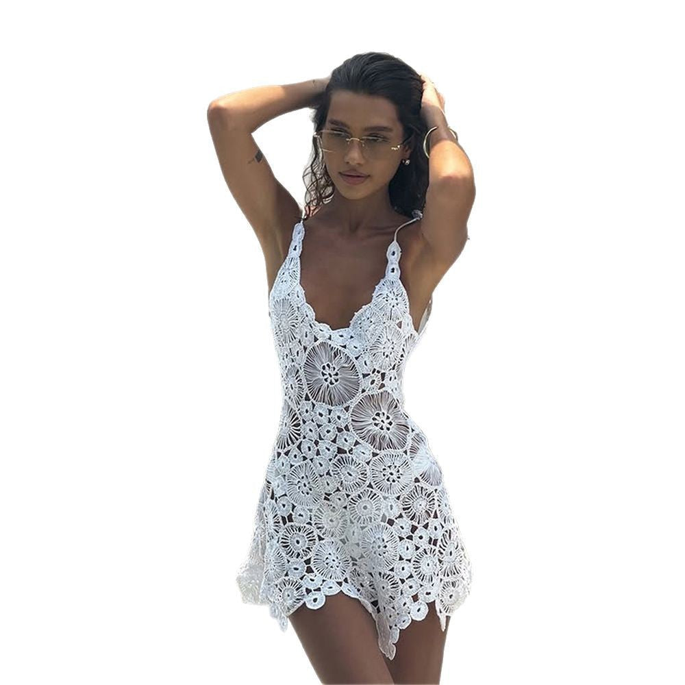 Damen gehäkeltes Strandkleid mit raffinierter Blumenspitze R&B