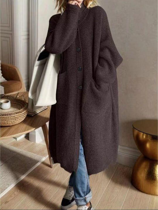 Damen Modische Strickjacke mit großzügigen Taschen und Knopfdetail R&B