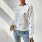 Damen kuscheliger Strickpullover mit floralem Motiv R&B