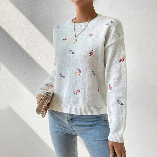 Damen kuscheliger Strickpullover mit floralem Motiv R&B