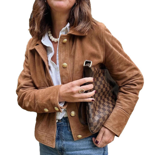 Damen Kunstlederjacke mit goldenen Knöpfen und modernem Schnitt R&B