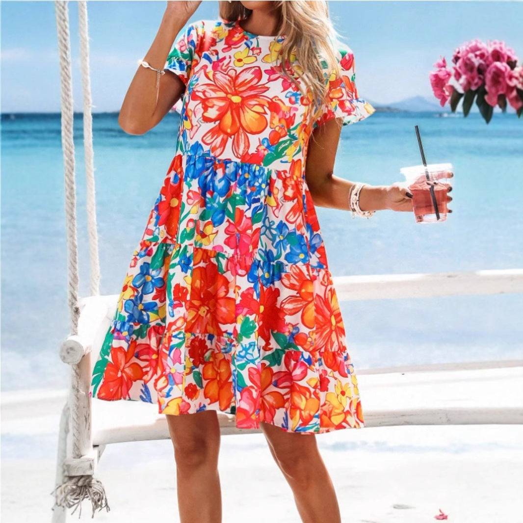 Damen Sommerliches Blumenkleid mit seitlichem Rüschendetail R&B