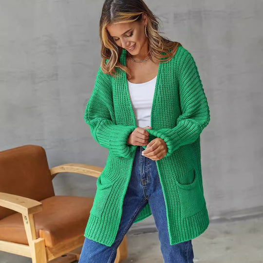 Damen Grobstrickjacke mit tiefem V-Ausschnitt und praktischen Taschen R&B