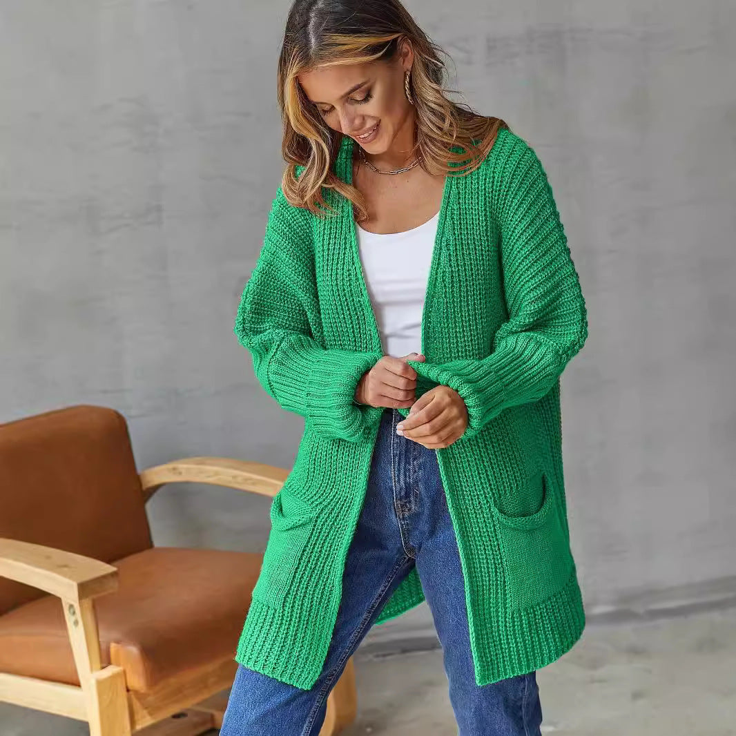 Damen Strickjacke mit tiefem V-Ausschnitt und praktischen Taschen R&B