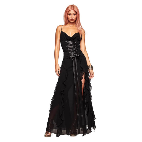 Damen Elegantes Wickelkleid mit Rüschen und Schnürdetails R&B
