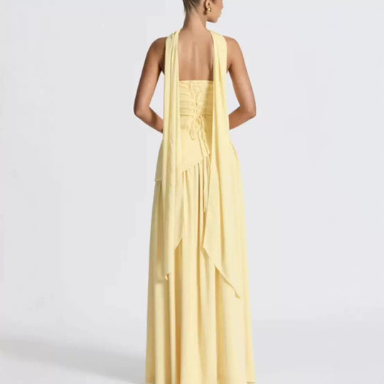 Damen Maxikleid mit figurbetontem Oberteil und schwingendem Rock R&B