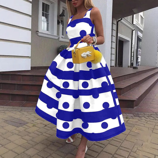 Damen Elegantes Midi-Kleid mit strukturiertem Polka-Dot-Design und schwingendem Rock R&B