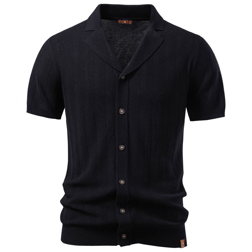 Herren nan Kurzarm Strickcardigan mit Reverskragen und feinem Strukturstrick R&B