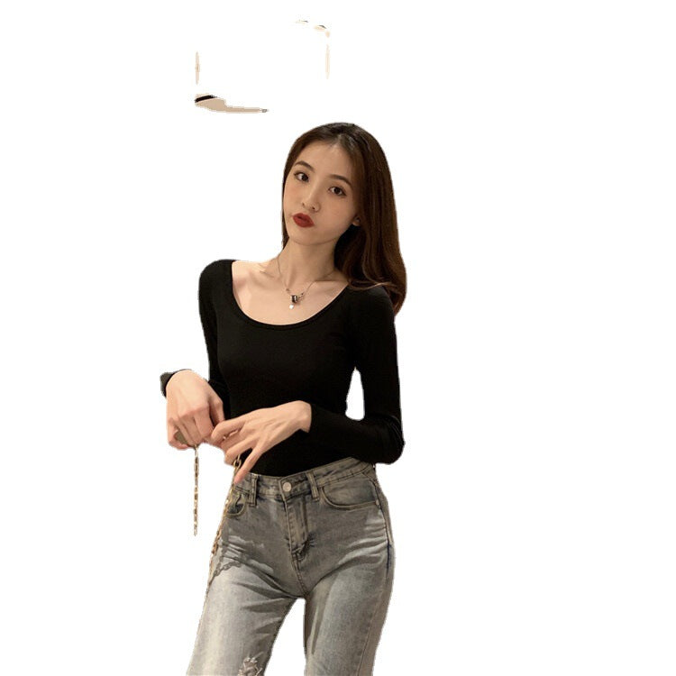 Damen Langarm-Bodysuit mit tiefem Ausschnitt und figurbetontem Schnitt R&B