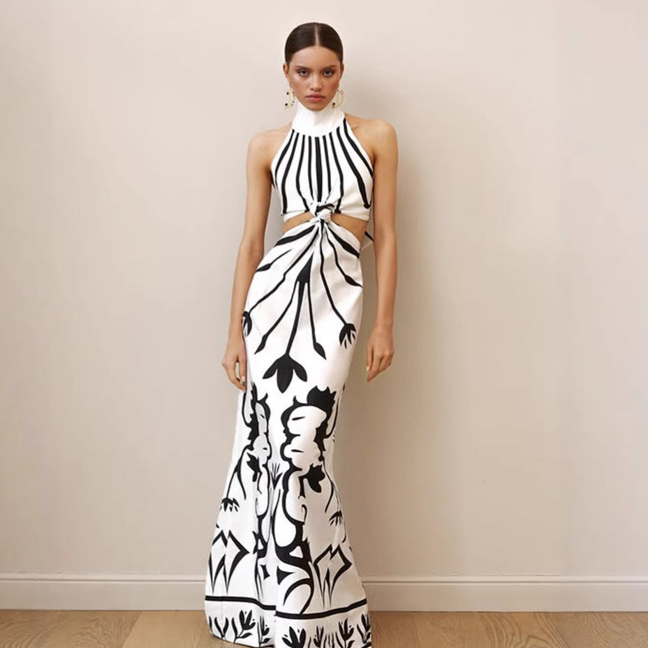 Damen elegantes Maxikleid mit asymmetrischem Schnitt und floralem Design R&B