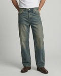 Herren Retro Jeans Straight Leg Washed Vibe High Street Denim Blau