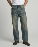Herren Retro Jeans Straight Leg Washed Vibe High Street Denim Blau