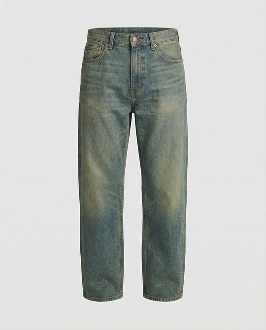 Herren Retro Jeans Straight Leg Washed Vibe High Street Denim Blau