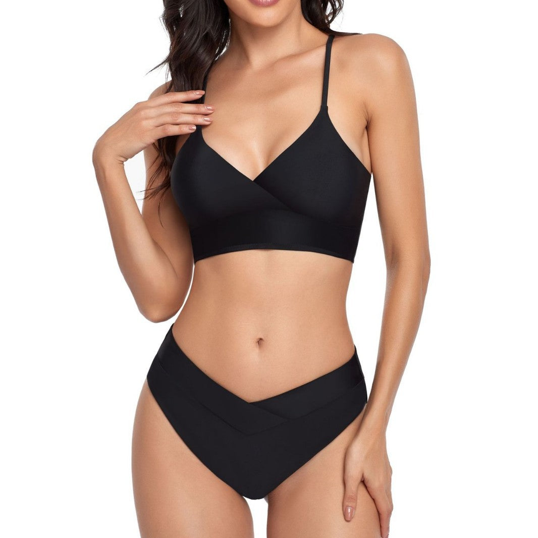 Damen Bikini-Set mit stilvollem Wickeloberteil und hoch geschnittenem Unterteil R&B