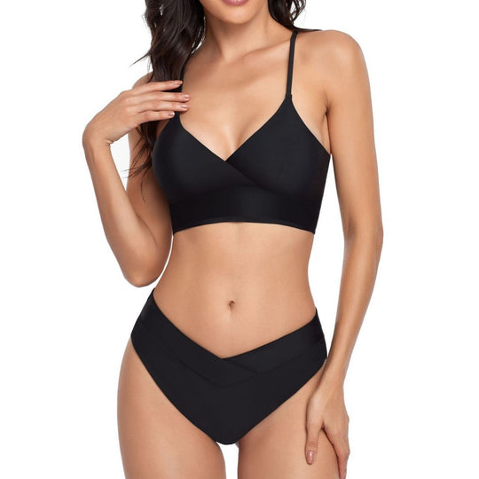 Damen Bikini-Set mit stilvollem Wickeloberteil und hoch geschnittenem Unterteil R&B