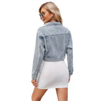 Damen Cropped Jeansjacke mit dekorativen Taschen und frischem Design R&B