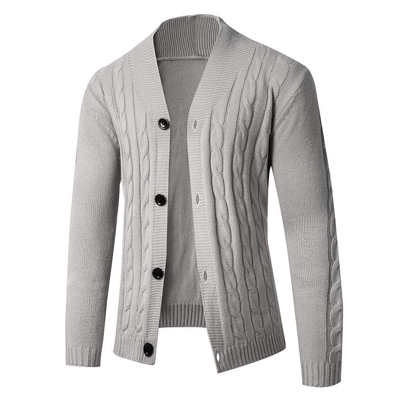 Herren Strickjacke mit elegantem Zopfmuster und hohem Kragen