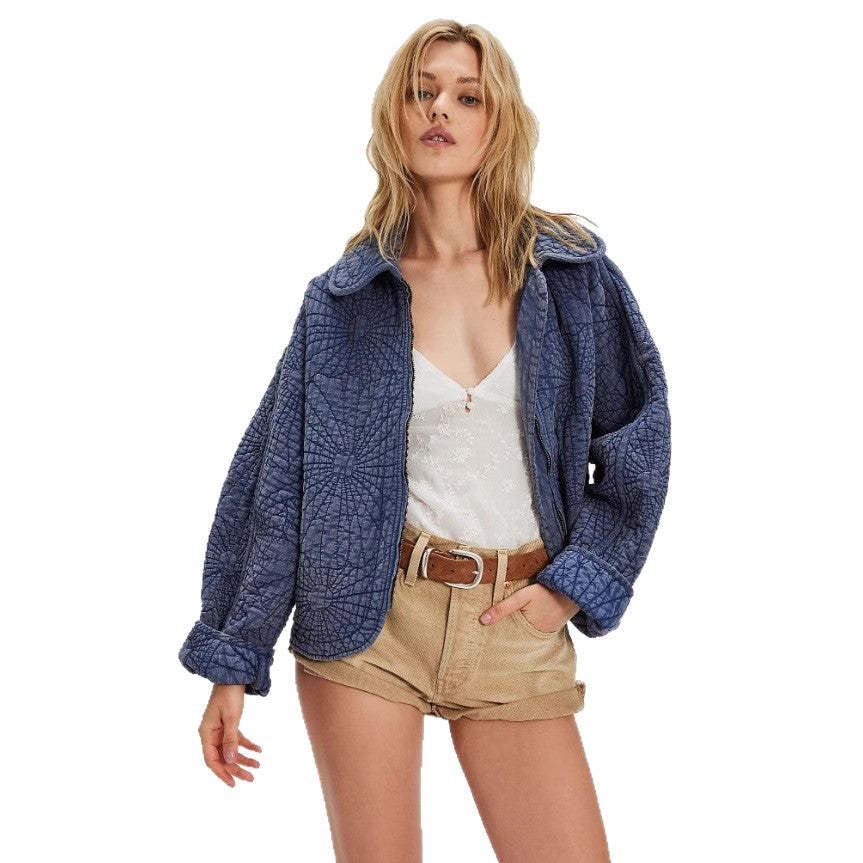 Damen kuschelige Steppjacke mit großem Kragen R&B