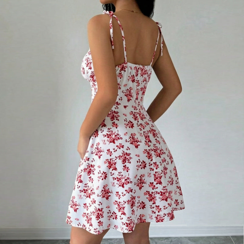 Damen Blumenkleid mit verstellbaren Spaghetti-Trägern und femininem Schnitt R&B