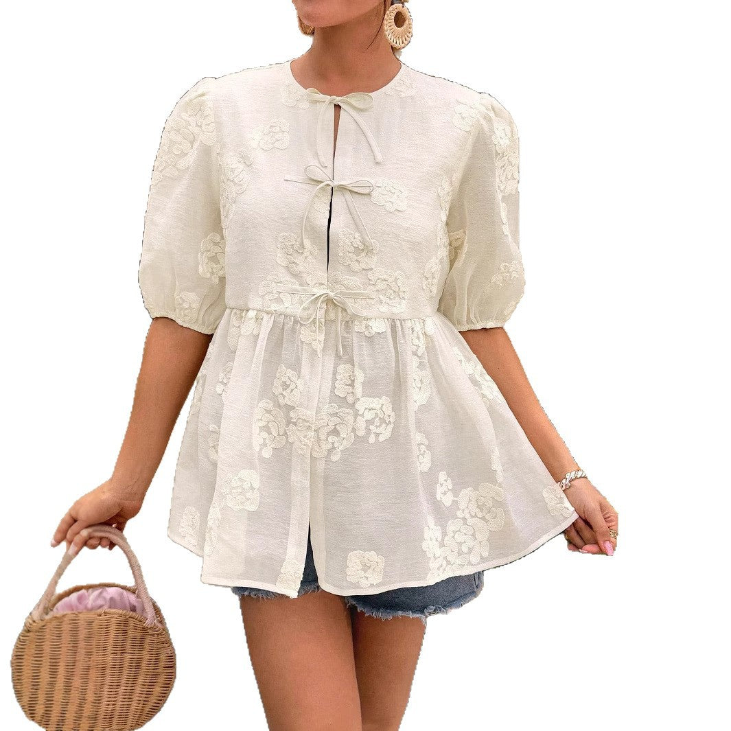 Damen verspieltes Oberteil mit floralen Details R&B