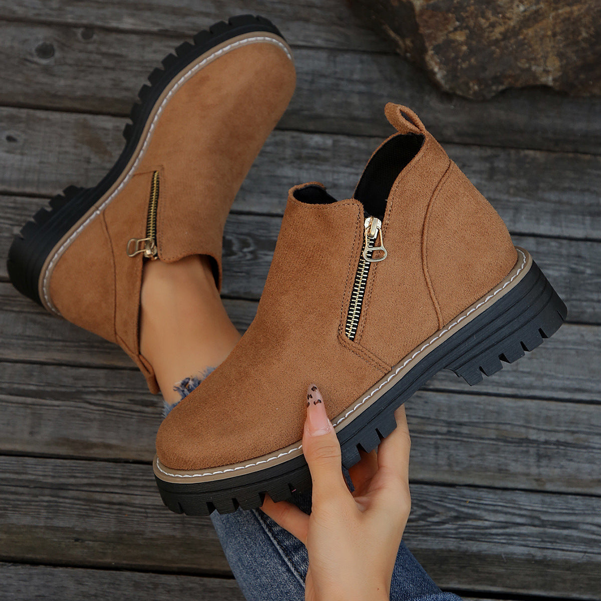 Damen Stiefeletten mit praktischem Reißverschluss und rutschfester Sohle