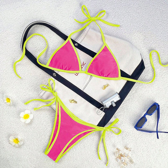 Damen Triangel-Bikini mit kontrastierenden Trägern R&B