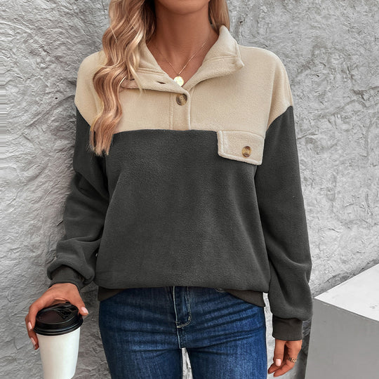 Damen Fleece-Pullover mit knopfbarem Kragen und praktischer Brusttasche R&B