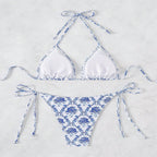 Damen Triangel-Bikini mit verspieltem Blumendesign und verstellbaren Bindändern