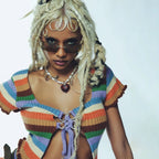Damen figurbetontes Crop-Top mit modischen Streifen und Rüschendetails R&B