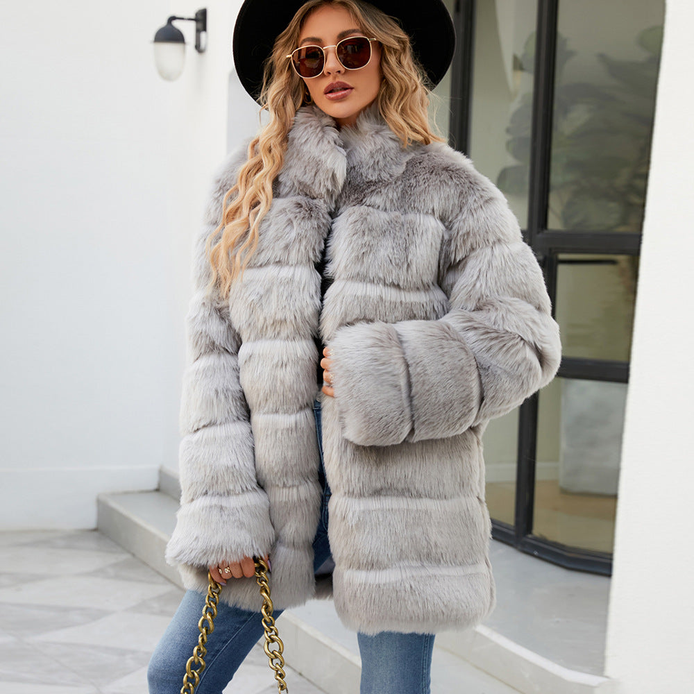 Damen Luxuriöse Kunstpelzjacke mit lockeren Ärmeln und voluminösem Schnitt R&B