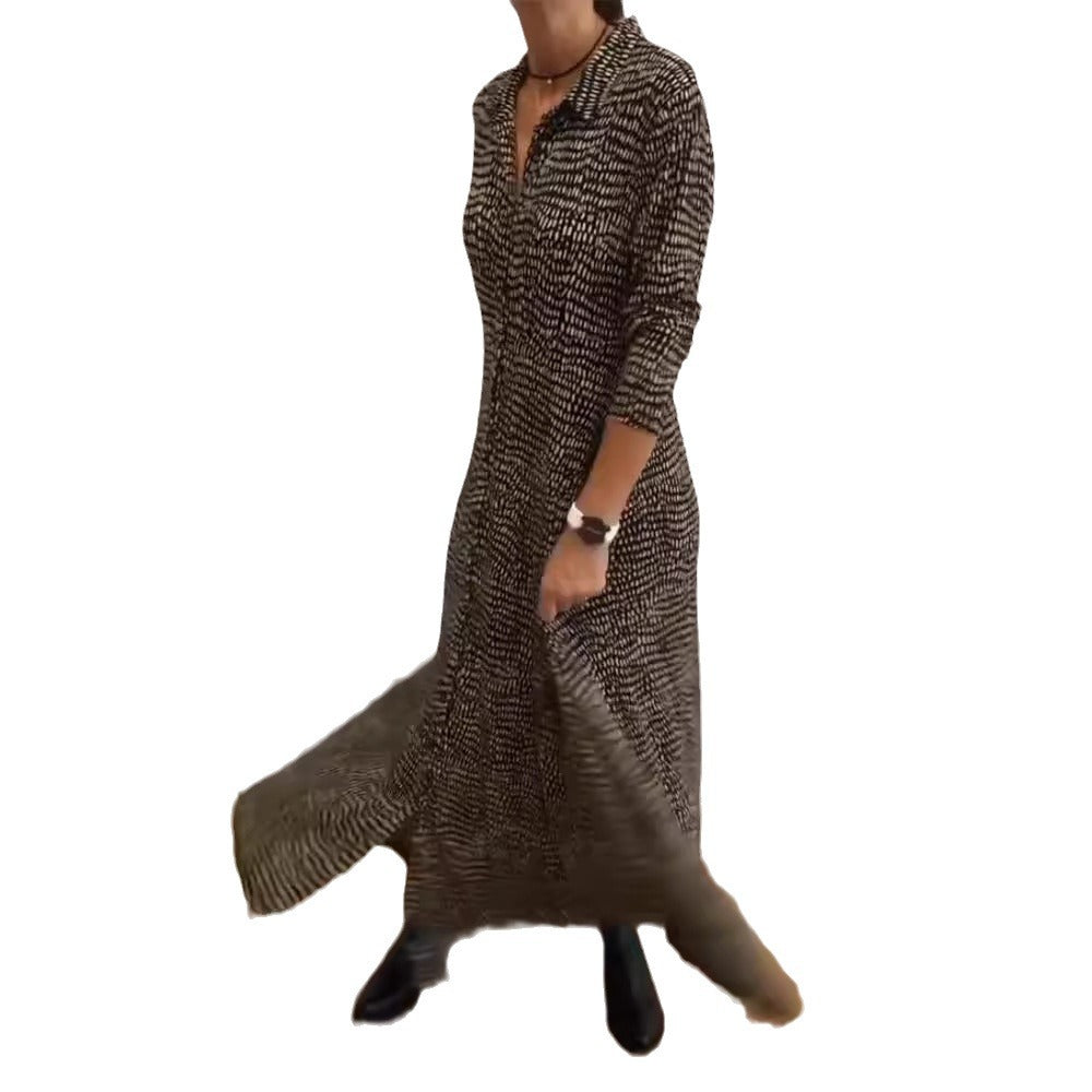 Damen nan fließendes Maxikleid mit Hemdkragen, halblangen Ärmeln und Seitentaschen R&B