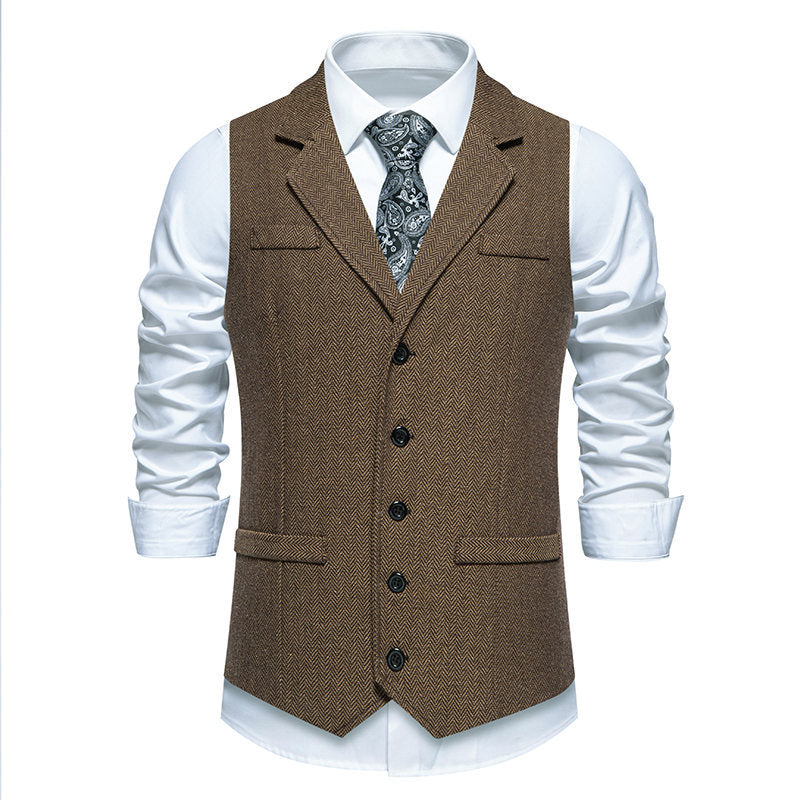 Herren elegante Mehrzweck-Weste im Herringbone-Design mit praktischen Taschen R&B