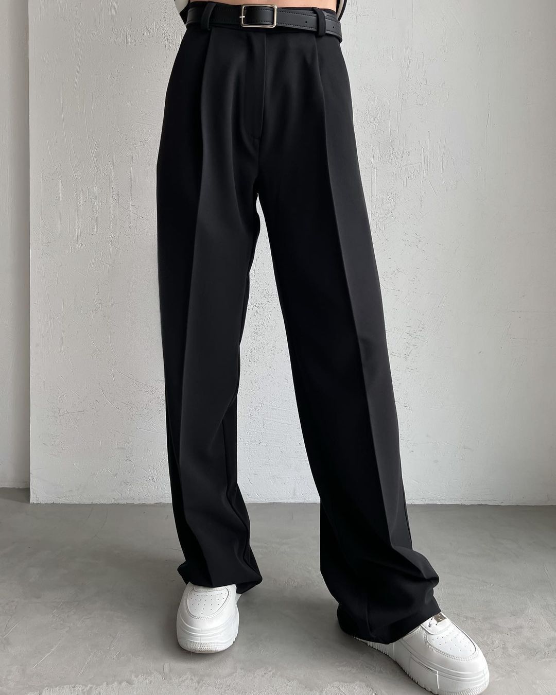 Damen Elegante High-Waist-Hose mit Bügelfalte und Bindegürtel R&B