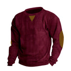 Herren nan grobgerippter Rundhals-Strickpullover mit Ellbogenpatches und Dreiecksdetail R&B