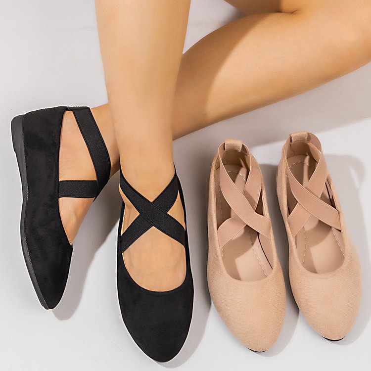 Damen Ballerinas mit elegantem Kreuzriemen-Design und bequemer Sohle R&B