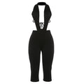 Damen figurbetonter Jumpsuit mit tiefem V-Ausschnitt und Bindegürtel R&B