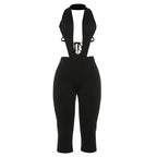 Damen figurbetonter Jumpsuit mit tiefem V-Ausschnitt und Bindegürtel R&B