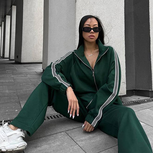 Damen sportliches Fleece-Loungewear-Set mit hohem Kragen und elastischem Bund R&B