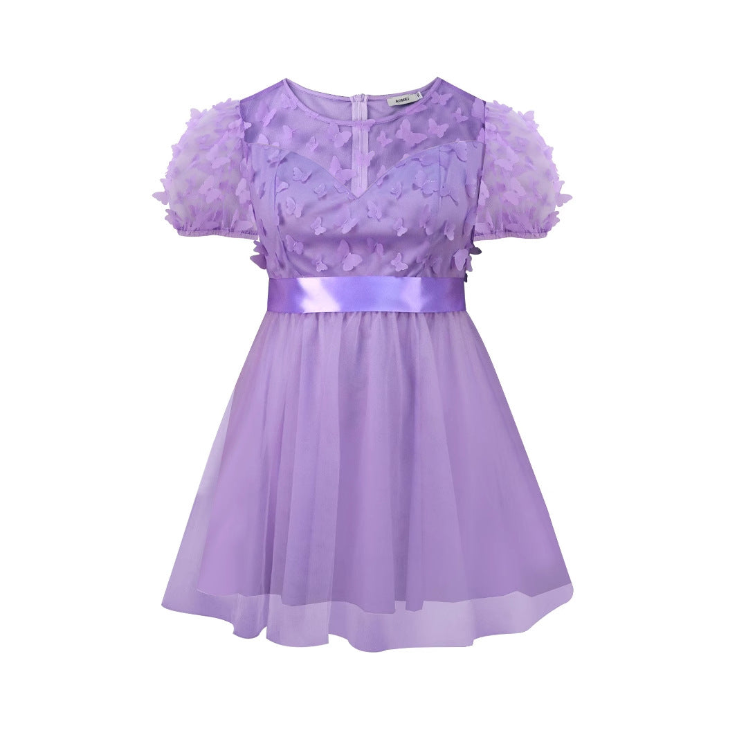Damen Festliches Kleid mit transparenten Puffärmeln und zarten Schmetterlingsdetails R&B