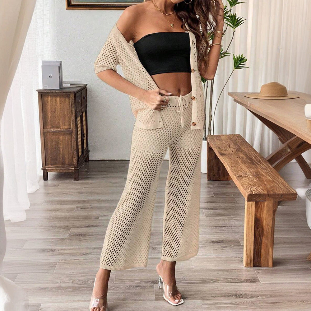 Damen luftiges Netz-Set mit knöpfbarem Cardigan R&B