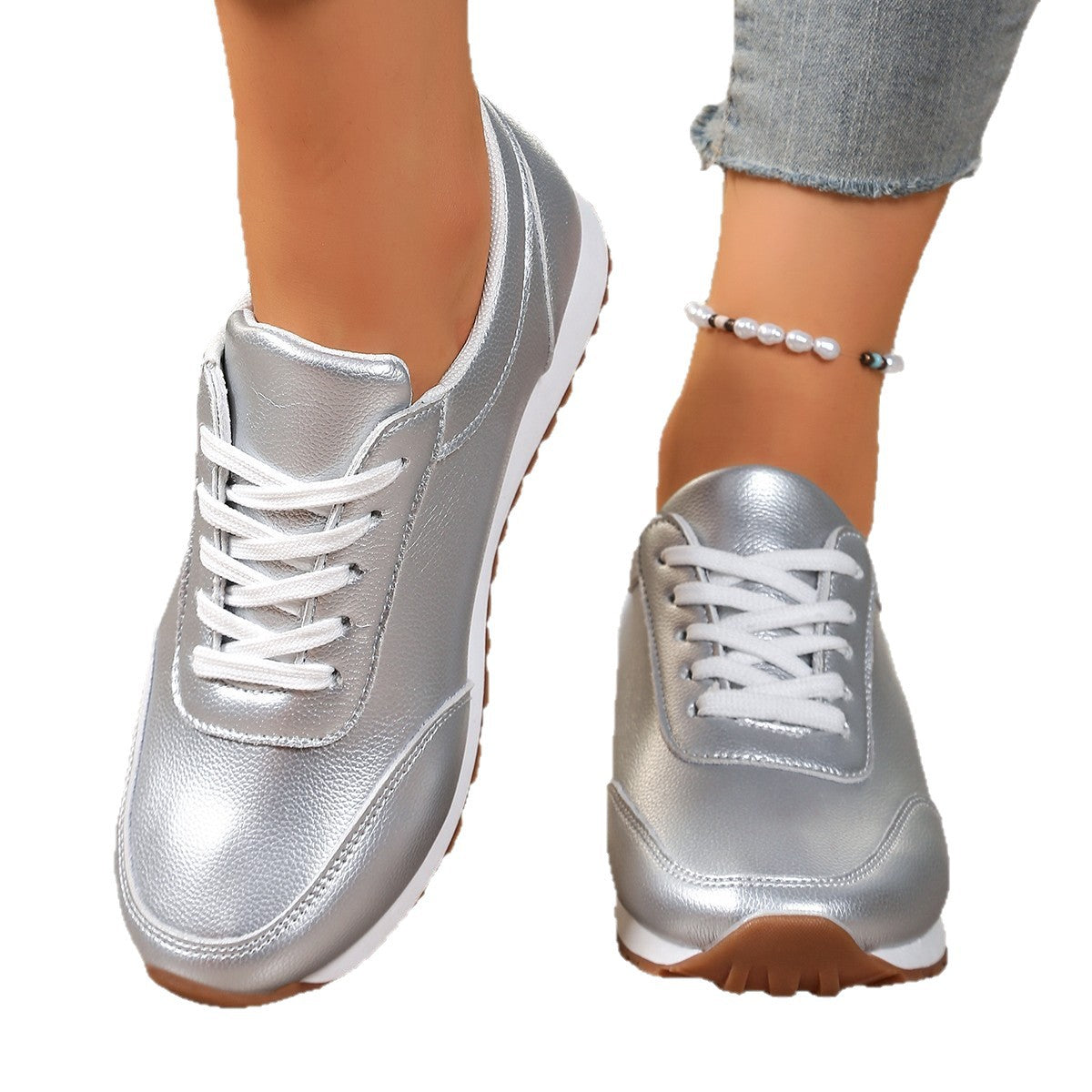 Damen Sportliche Sneakers mit glänzendem Obermaterial R&B
