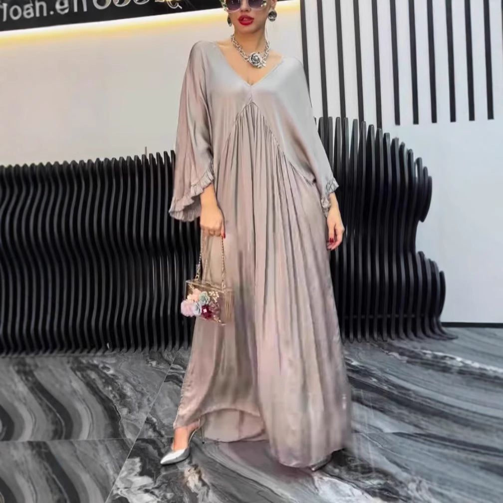 Damen Maxi-Kleid mit weit geschnittenem Design und elegantem V-Ausschnitt R&B