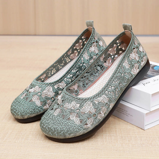 Damen Ballerinas mit feiner Häkel-Aussparung und rutschfester Sohle R&B