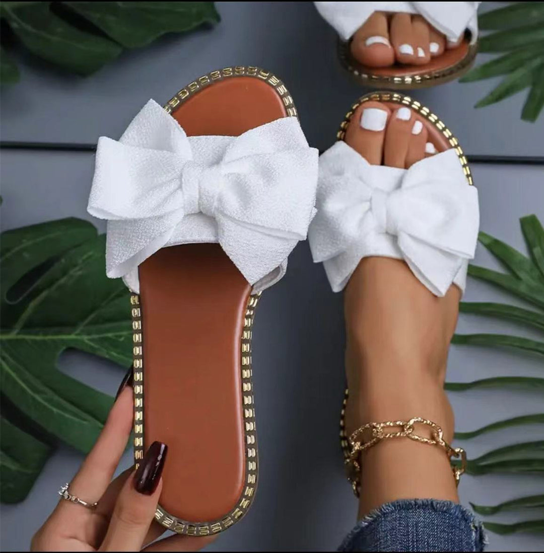 Damen elegante Sommer-Pantoletten mit großem Schleifen-Detail R&B