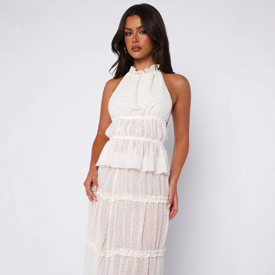 Damen Langärmliges Maxikleid mit elegantem Rüschen-Design und transparentem Stoff R&B