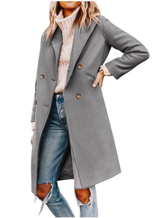 Damen eleganter, taillierter Wollmantel mit doppelter Knopfleiste R&B