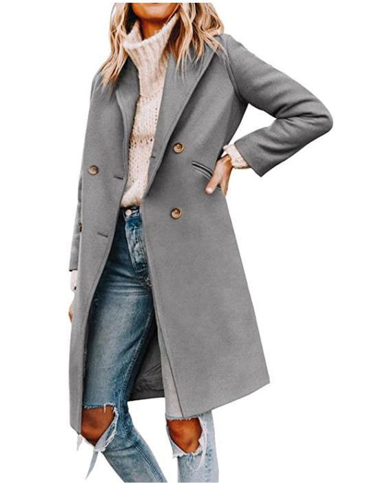 Damen eleganter, taillierter Wollmantel mit doppelter Knopfleiste R&B